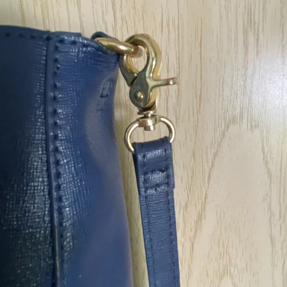 Emma Fox GIDRAN Navy Deep Blue Leather Tote w/ crossbody strap Houndstooth Liner - Picture 10 of 16